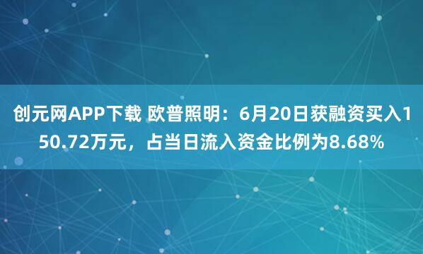 创元网APP下载 欧普照明:6月20日获融资买入150.72万元,占当日流入资金比例为8.68%